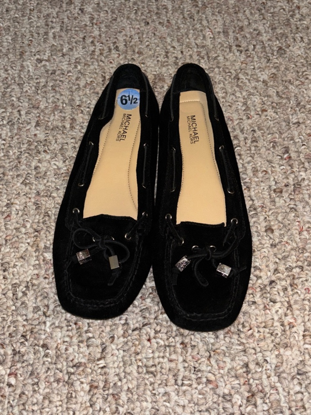 Michael Kors Black Velvet Bow Driver Flats